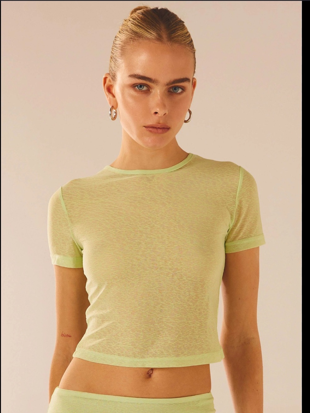 Peppermayo Just Like Magic Mesh Crop Top Baby Tee Shirt in Lime Green